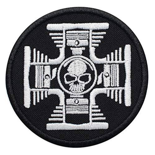 Bestickter Aufnäher zum Aufbügeln mit Totenkopf in der Mitte, 7,1 x 7,1 cm von martytradingofficial