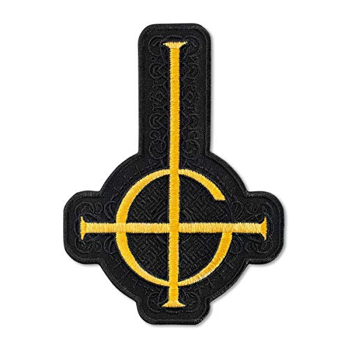 Ghost Band Bestickter Aufnäher – Grucifix Kreuz Symbol mit Muster – Rock Bügelbilder – Heavy Metal Stickerei Emblem – Aufbügeln und Aufnähen Applikation Patch für Biker – 11,2 x 15,2 cm, Schwarz von martytradingofficial