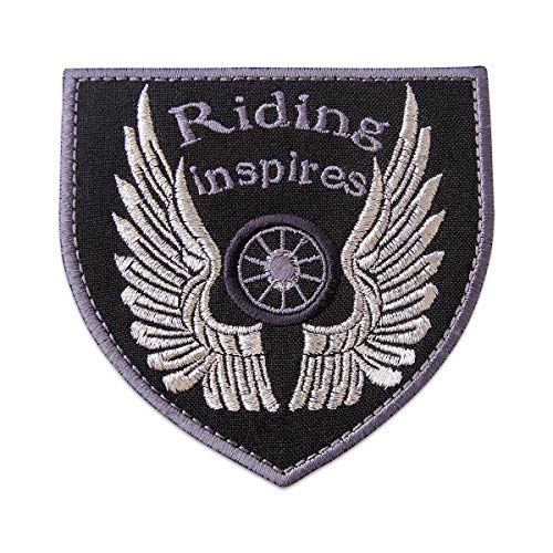 Motorrad-Rad mit silbernen Flügeln, bestickter Biker-Aufnäher zum Aufbügeln (9,9 x 9,7 cm) von martytradingofficial