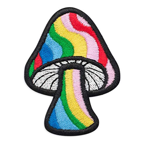 Regenbogen-Pilz, Retro-Hippie-Emblem, bestickt, zum Aufbügeln (4,3 x 5,8 cm) von martytradingofficial