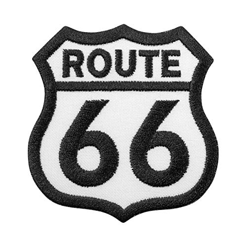 Route 66 Schild Emblem bestickt Patch zum Aufbügeln (6,6 x 7,1 cm, weiß) von martytradingofficial