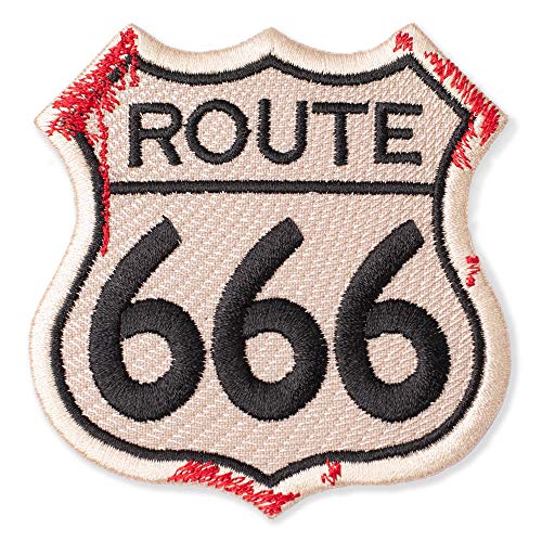 Route 666 Highway to Hell Symbol Emblem bestickt Patch zum Aufbügeln (8,1 x 8,6 cm) von martytradingofficial