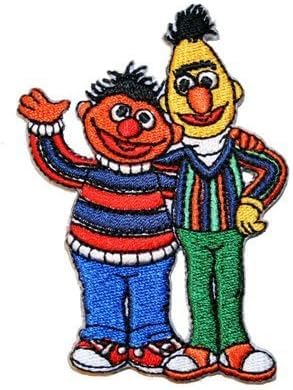 martytradingofficial Sesame Street Bert & Ernie Embroidered Iron On Applique Patch zum Aufbügeln, Schwarz, 10cm, Cartoon, Sesame Street Characters, 1 Stück von martytradingofficial