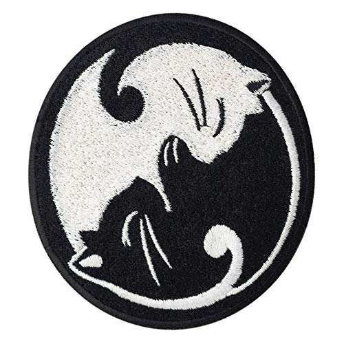 Yin und Yang Katzen Yoga Emblem Friedensymbol bestickter Aufnäher zum Aufbügeln (8,9 x 9,9 cm) von martytradingofficial