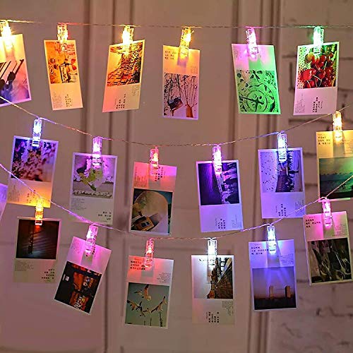 massway LED Fotoclips Lichterkette, Foto Clip Lichterketten 6M 40 LED Mehrfarbig Bilder Clips Lichterkette Bilderrahmen Dekor für Zimmer, Wohnzimmer, Weihnachten, Hochzeit, Party - Batteriebetrieben von massway