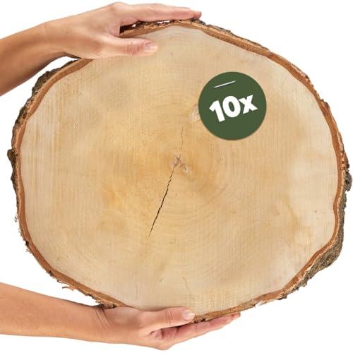 Große Holzscheiben in 35 cm (33-37cm) Durchmesser für DIY Basteln und Dekorieren - 10 Stück runde Birkenholz Baumscheiben - Naturbelassene Holz Birkenscheiben als Holzdeko Holzplatten von matches21 HOME & HOBBY