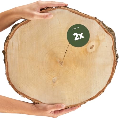 Große Holzscheiben in 40 cm (38-44cm) Durchmesser für DIY Basteln und Dekorieren - 2 Stück runde Birkenholz Baumscheiben - Naturbelassene Holz Birkenscheiben als Holzdeko Holzplatten von matches21 HOME & HOBBY