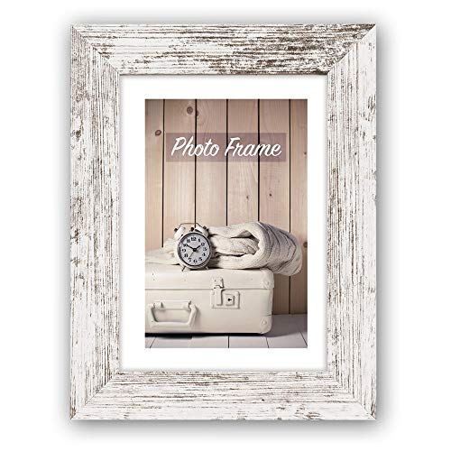 Moderner Echtholz Bilderrahmen für 10x15 cm / Din A6 Bilder - Shabby Chic Passepartout Fotohalter mit Holz-Rahmen in creme-weiß braun - Vintage Fotorahmen als Wohnzimmer Treppenaufgang Wanddeko von matches21 HOME & HOBBY