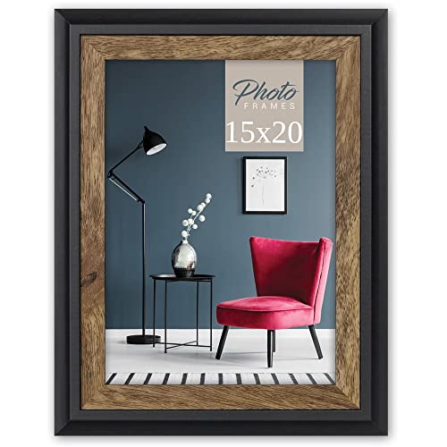 Moderner Echtholz Bilderrahmen für 15x20 cm / Din A4 Bilder - Fotohalter mit Passepartout Holz-Rahmen in schwarz braun - Vintage Fotorahmen als Wohnzimmer Treppenaufgang Wanddekox von matches21 HOME & HOBBY