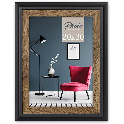 Moderner Echtholz Bilderrahmen für 20x30 cm / Din A4 Bilder - Fotohalter mit Passepartout Holz-Rahmen in schwarz braun - Vintage Fotorahmen als Wohnzimmer Treppenaufgang Wanddekox von matches21 HOME & HOBBY