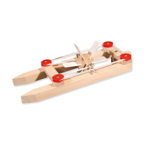 matches21 HOME & HOBBY Kinder Bastelset ab 9 Jahren Katamaran Boot Modell Holz Schiff mit Gummimotor Bausatz Werkset Holzbausatz von matches21 HOME & HOBBY