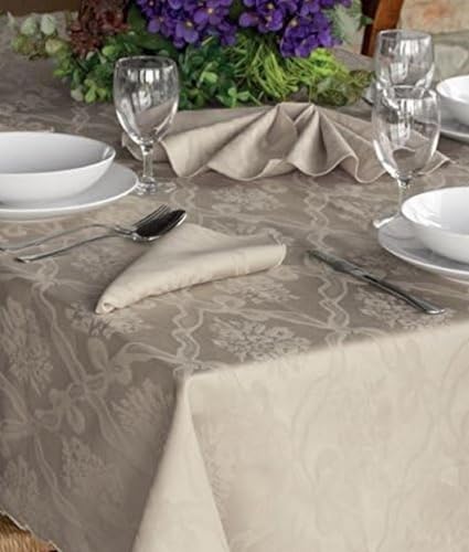 mauro Quadratische Tischdecke für 8 Plätze mit Servietten – Jacquard-Stoff Fiandra – Creme – quadratisch 200 x 200 cm von mauro