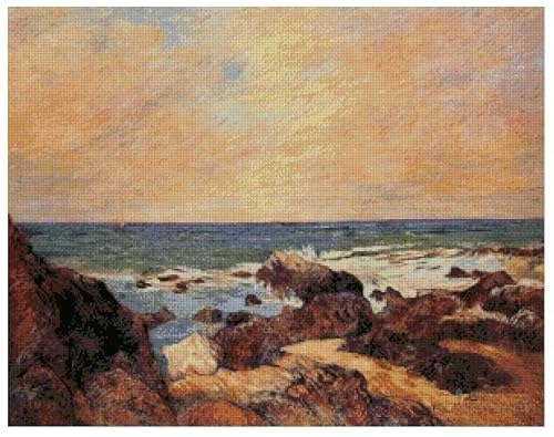 Kreuzstich-Set "Rock and Sea", Baumwolle, Gauguin-Ölgemälde, 14 Zählmuster, 300 x 250 Stiche, 54 x 46 cm, Landschafts-Ölgemälde, Kreuzstich-Set von max stitch design