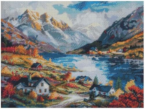 Kreuzstich-Set, Motiv: Dorfansicht im Herbst, Baumwolle, 200 x 150 Stiche, Frühlingsfeld-Szene, Kreuzstich-Set von max stitch design