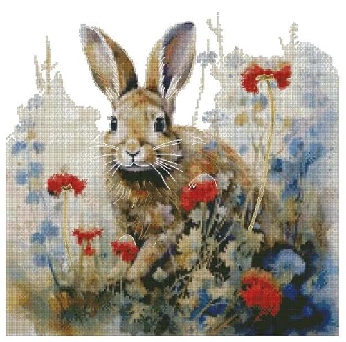 Kreuzstich-Set, Motiv: Hase, 150 x 150 Stiche, 27 x 27 cm, 14 Stück, Baumwolle von max stitch design