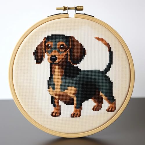 Kreuzstich-Set Dackel, kleiner Hund, 14 Stück, 60 x 60 Stiche, 11 x 11 cm, Dackel nach Zählmuster von max stitch design