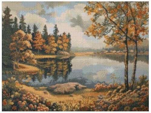 Kreuzstich-Set "See im Herbst", Baumwolle, 14 Karat, 200 x 150 Stiche, 36 x 26 cm, Motiv: Herbstsee, Landschaft von max stitch design