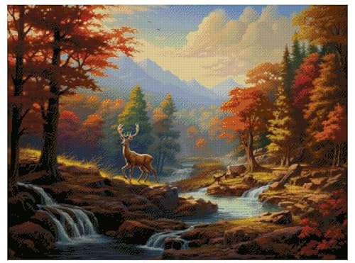 Kreuzstich-Set "Stream in the Herbst", Baumwolle, 100 % Baumwolle, 350 x 250 Stiche, 65 x 48 cm von max stitch design