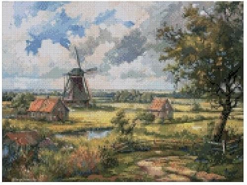 Kreuzstich-Set "Windmühle im Frühling", Baumwolle, 180 x 135 Stiche, 32 x 24 cm, Querformat von max stitch design