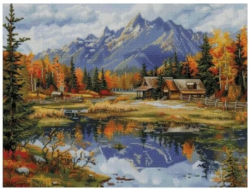 Landschaft, Kreuzstich-Set, 14 Karat, Baumwolle, 300 x 220 Stiche, 54 x 37 cm, Landschaftsbild von max stitch design