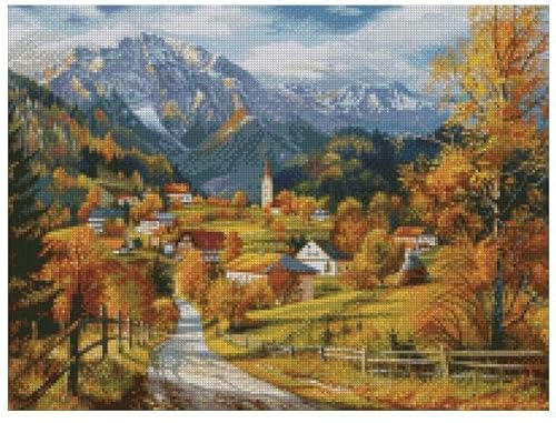 Town in Valley Kreuzstich-Set, Baumwolle, 200 x 150 Stiche, Frühlingsfeld-Szene, Kreuzstich-Set von max stitch design