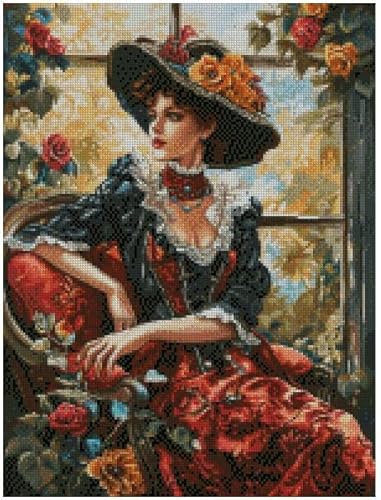 max stitch design Kreuzstich-Set ""Lady in Hat"", 14-fädiger Aida-Stoff, 100 % Baumwollgarn, 150 x 200 Stiche, 26 x 36 cm, Kreuzstich-Set aus Baumwolle von max stitch design