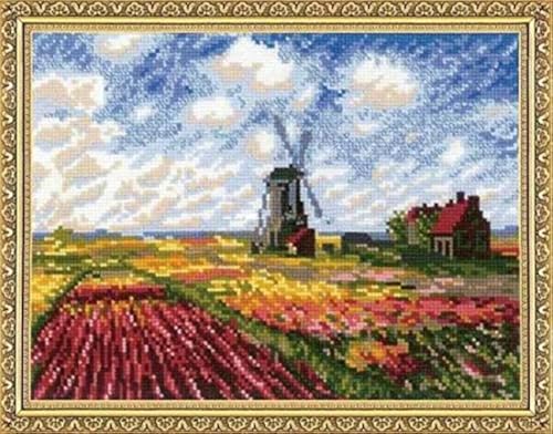 max stitch design Tulip Fields Kreuzstich-Set, 14 Karat, 130 x 100 stitch, Baumwolle, Monet-Tulpenfeld von max stitch design