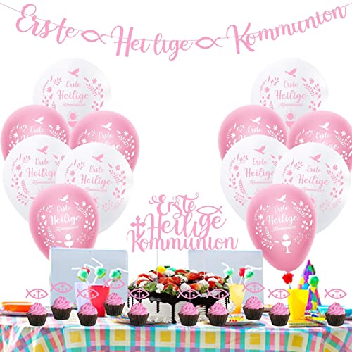 maxal Taufe Erstkommunion Konfirmation Dekorationen – Latex-Luftballons Kommunion Party Supplies Kuchen Topper Multifunktionale dekorative Taufe Party Zubehör für Tisch, Wand von maxal