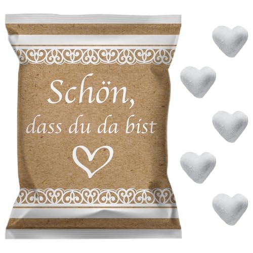 maxiPRINT1000 15 30 60 Brause-Herzen Gastgeschenke Hochzeit Schön, dass du da bist Geburtstag Konfirmation Kommunion Einschulung Taufe Danke Traubenzucker von maxiPRINT1000