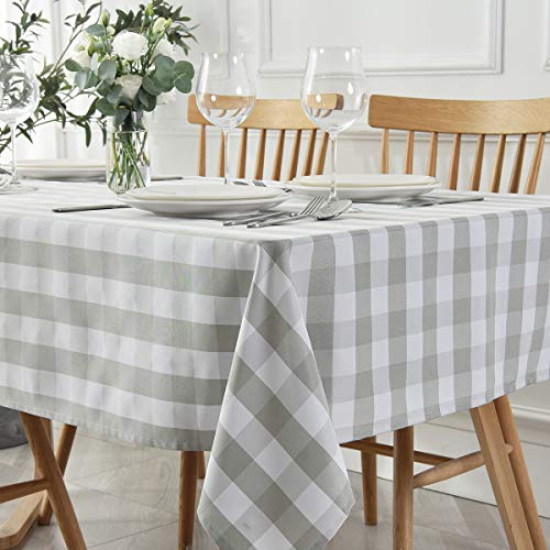 maxmill Tischdecke, kariert, quadratisch, wasserdicht, auslaufsicher, knitterfrei, schwer, weich, Gingham-Tischdecke für Picknick, Abendessen und Party, 152,4 x 152,4 cm, Grau und Weiß von maxmill