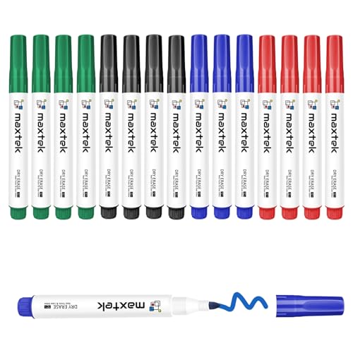 maxtek Whiteboard Marker, 16 Whiteboard Stifte Abwischbar, Rundspitze, ca. 2mm Linienbreite, Trocken und Rückstandsfrei Abwischbar von Whiteboards, Hohe Qualität, Set mit 4 Farben von maxtek