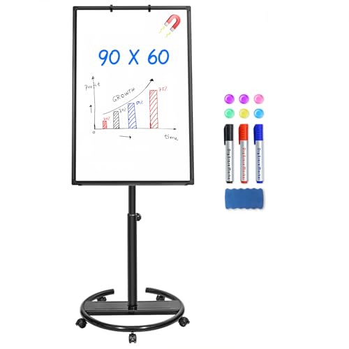 maxtek maxtek Mobiles Whiteboard 90 x 60 cm, Flipchart, magnetisch, trocken abwischbare Tafel, Standstaffelei, Whiteboard, trocken abwischbare Staffelei, höhenverstellbares Whiteboard, schwarz von maxtek