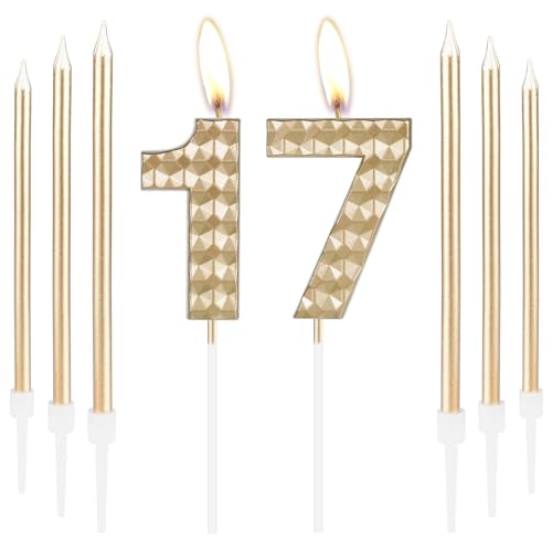 17 Geburtstag Kerzen Mädchen Jungen 17 Geburtstag Dekorationen Champagner Gold Geburtstag Zahl 17 Kerzen Happy Birthday Kerze Kuchen Kerzen Topper für Frauen Männer Geburtstag Party Hochzeitstag von mciskin