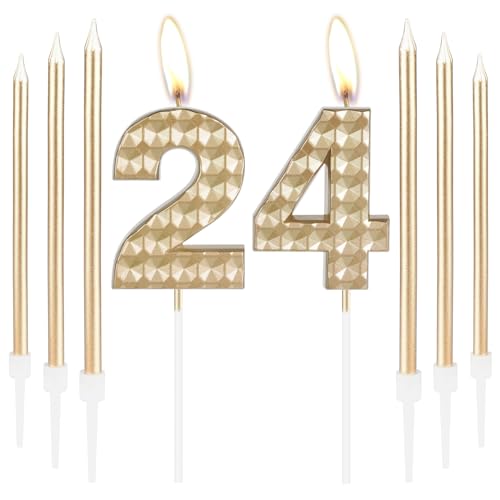 24 Geburtstag Kerzen Mädchen Jungen 24 Geburtstag Dekorationen Champagner Gold Geburtstag Zahl 24 Kerzen Happy Birthday Kerze Kuchen Kerzen Topper für Frauen Männer Geburtstag Party Hochzeitstag von mciskin