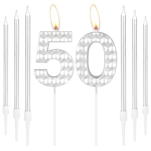 50 Geburtstag Kerzen Mädchen Jungen 50 Geburtstag Dekorationen Silber Geburtstag Zahl 50 Kerzen Happy Birthday Kerze Silber Kuchen Kerzen Topper für Frauen Männer Geburtstag Party Hochzeitstag von mciskin