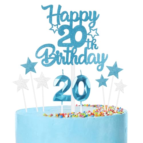 Blaue 20th Geburtstag Kerzen Set, blaue Zahlenkerzen 20 Kerzen für Kuchen, 3D blaue GeburtstagKerze, Herzlichen Glückwunsch zum Geburtstag Kuchen Toppers für Junge Mädchen Geburtstagsparty Dekoration Blaue 20th Geburtstag Kerzen Set, blaue Zahlenkerzen 20 Kerzen für Kuchen, 3D blaue GeburtstagKerze, Herzlichen Glückwunsch zum Geburtstag Kuchen Toppers für Junge Mädchen Geburtstagsparty Dekoration von mciskin