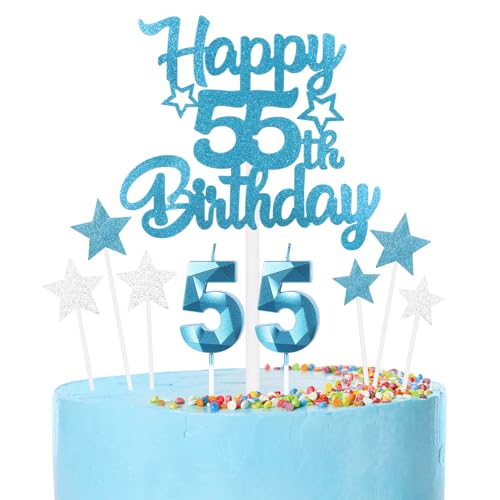 Blaue 55th Geburtstag Kerzen Set, blaue Zahlenkerzen 55 Kerzen für Kuchen, 3D blaue GeburtstagKerze, Herzlichen Glückwunsch zum Geburtstag Kuchen Toppers für Frauen Männer Geburtstagsparty Dekoration Blaue 55th Geburtstag Kerzen Set, blaue Zahlenkerzen 55 Kerzen für Kuchen, 3D blaue GeburtstagKerze, Herzlichen Glückwunsch zum Geburtstag Kuchen Toppers für Frauen Männer Geburtstagsparty Dekoration von mciskin