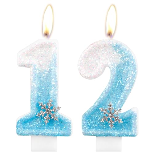 Geburtstagskerzen zum 12. Geburtstag, glitzernde Zahlenkerze, Schneeflocke, Zahl 12, Kerzen für Kuchen, blau-weiße Eiskönigin-Kuchenaufsätze für Mädchen, Geburtstagsdekorationen, Partyzubehör Geburtstagskerzen zum 12. Geburtstag, glitzernde Zahlenkerze, Schneeflocke, Zahl 12, Kerzen für Kuchen, blau-weiße Eiskönigin-Kuchenaufsätze für Mädchen, Geburtstagsdekorationen, Partyzubehör von mciskin