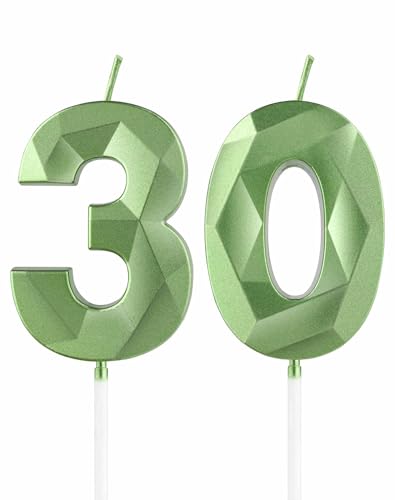 Grüne Kerzen zum 30. Geburtstag, 3D grüne Zahl 30 Kerzen für Kuchen, Frauen Männer 30 Geburtstag Dekorationen, grüne Kuchendekorationen, grüne Kerze Cake Topper für Geburtstagsfeier, Hochzeiten, von mciskin