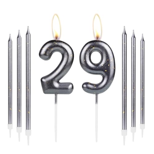 Happy 29th Birthday Candle Cake Topper, Black Gold 29 Candle for Cake, Cake Candles for Women Men Birthday Decorations, Number Candle Cake Topper for Girls Boys 29th Birthday Party Wedding Anniversary von mciskin