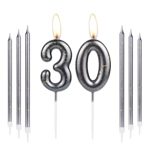 Happy 30th Birthday Candle Cake Topper, Girl Boy 30 Candle for Cake, Black Gold Candles for Women Men Birthday Decorations, Gold Number Candle Cake Topper for 30th Birthday Party Wedding Anniversary von mciskin