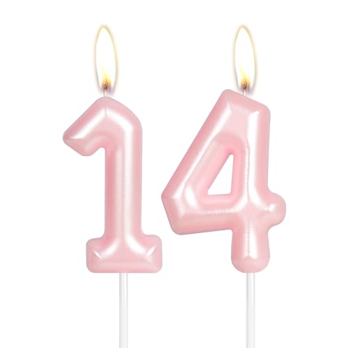 Kerze "Happy 14th Birthday",rosa Zahl 14,Geburtstagskerzen,Kuchendekoration,Kuchendekoration für Mädchen und Frauen, Hochzeitstag von mciskin