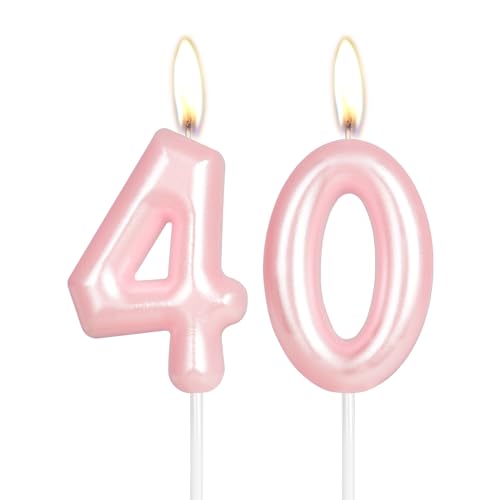 Kerze "Happy 40th Birthday", rosa Zahl 40, Geburtstagskerzen, Kuchendekoration, Kuchendekoration für Mädchen und Frauen, Hochzeitstag von mciskin