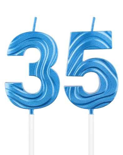 Kerze mit der Zahl 35, saphirblaue Kerze zum 35. Geburtstag, tiefblaue Kuchenkerzen, Dekorationen für Abschlussfeier, Geburtstag, Jahrestag, Feier, Topper Supplies Kerze mit der Zahl 35, saphirblaue Kerze zum 35. Geburtstag, tiefblaue Kuchenkerzen, Dekorationen für Abschlussfeier, Geburtstag, Jahrestag, Feier, Topper Supplies von mciskin