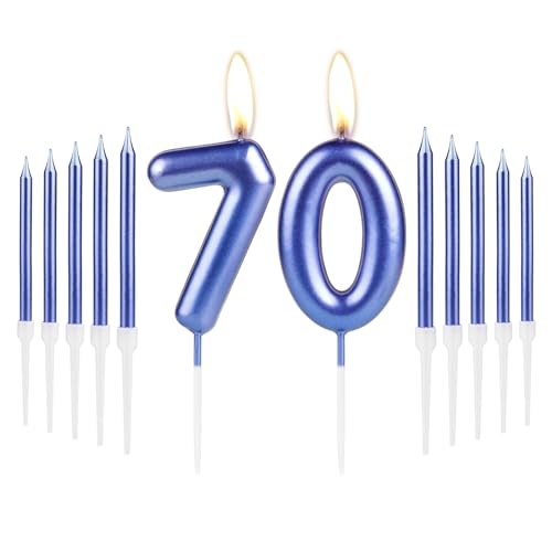 Königsblaues Kerzen-Set zum 70. Geburtstag, blaue Zahl 70, blaue Geburtstagskerzen für Kuchen, Party-Kuchenkerzen, Kuchenaufsätze für Mädchen, Jungen, Frauen, Männer, 70. Geburtstag, Dekorationen, von mciskin