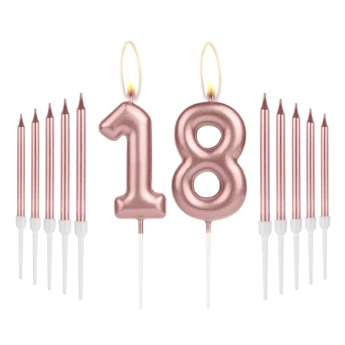 Mädchen 18. Geburtstag Kerzen Dekorationen, Zahl 18 Kerze mit Rose Gold Lange Kerzen, Geburtstagskerzen für Kuchen, Kuchen Kerze Kuchen Topper für Frauen Geburtstagsfeier 18. Hochzeitstag Feiern Mädchen 18. Geburtstag Kerzen Dekorationen, Zahl 18 Kerze mit Rose Gold Lange Kerzen, Geburtstagskerzen für Kuchen, Kuchen Kerze Kuchen Topper für Frauen Geburtstagsfeier 18. Hochzeitstag Feiern von mciskin