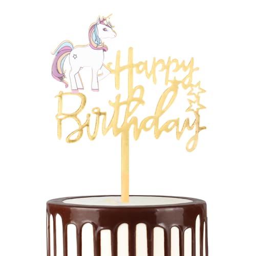 Mciskin Cartoon Happy Birthday Cake Topper Acryl Cupcake Topper für Geburtstagsparty Gold Cake Topper Happy Birthday für Mädchen oder Jungen Babys Gold Thema Kuchen Dekorationen Supplies (buntes von mciskin