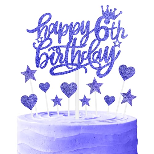 Nachtfall Geburtstag Kuchen Cupcake Toppers, blaue Kuchen Toppers für Kuchen, Royal Blue Happy 6th Geburtstag Kuchen Topper,Kuchen Cupcake Topper für Mädchen Jungen 6th Geburtstag Kuchen Dekorationen von mciskin