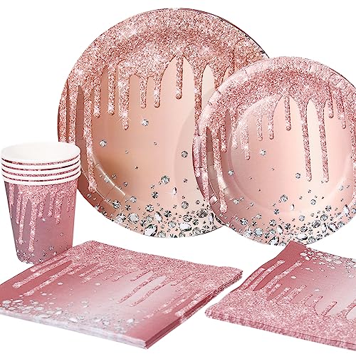 mciskin Pappteller Kindergeburtstag Mädchen, Happy Birthday Partygeschirr (Rose Gold) von mciskin