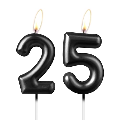 Pearl Black Number 25 Kerze, Schöne Party Cake Topper Funkelnde Schwarze Geburtstagstorte Dekoration für Frauen und Männer von mciskin